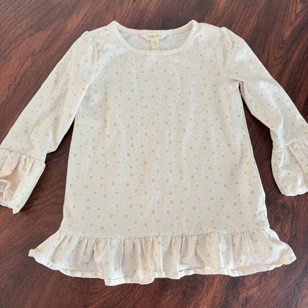Matilda Jane Star Print Ruffle Top Kids Cream 6 Long Sleeve Cotton Blend